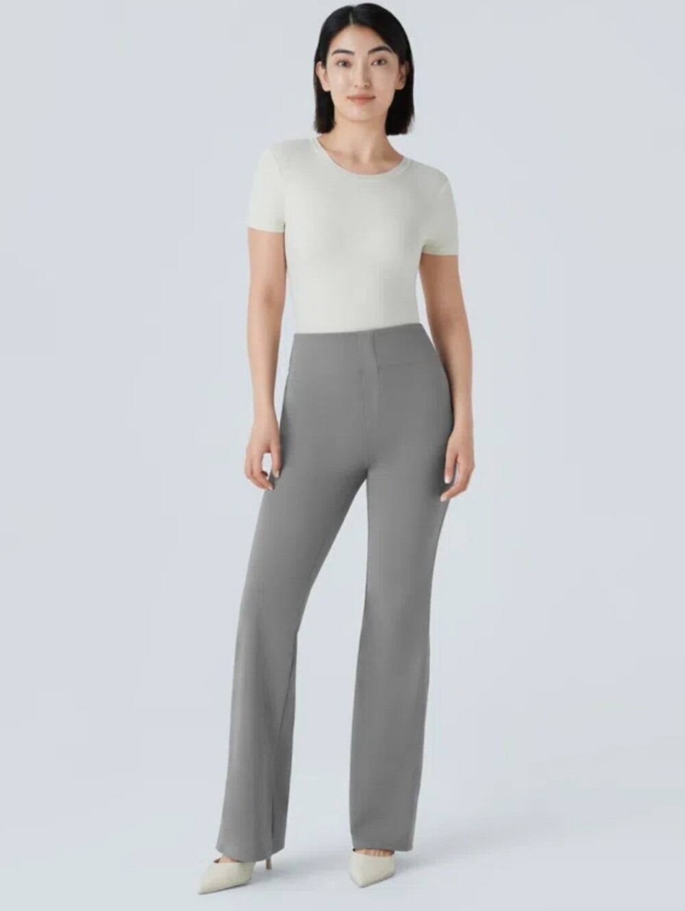 Halara Flex™ High Waisted Back Side Pocket Slight Flare Work Pants In Putty Gray